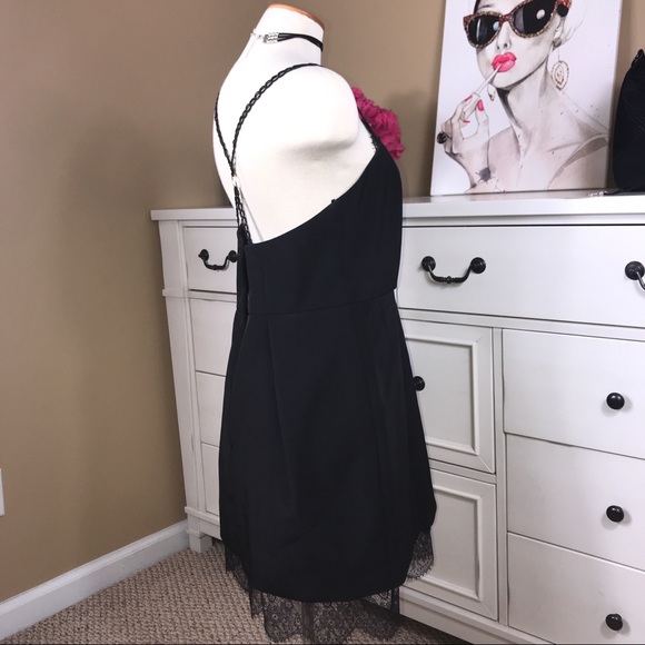 TopShop Chain Loop Lace Mini Prom Dress Black 10 - Picture 2 of 8